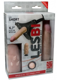 Телесный поясной страпон LESBI с вагинальной пробкой - 17 см. - LOVETOY (А-Полимер) - купить с доставкой в Кисловодске
