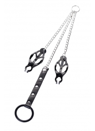 Черно-серебристые зажимы для сосков с кольцом для пениса TOYFA Metal - ToyFa - купить с доставкой в Кисловодске