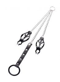 Черно-серебристые зажимы для сосков с кольцом для пениса TOYFA Metal - ToyFa - купить с доставкой в Кисловодске