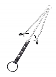 Серебристо-чёрные зажимы для сосков с кольцом для пениса TOYFA Metal - ToyFa - купить с доставкой в Кисловодске