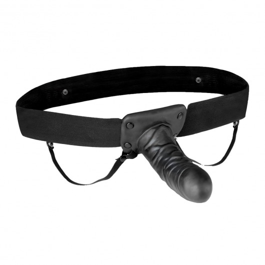 Чёрный полый страпон с вибрацией Unisex Vibrating Hollow Strap-On - 14 см. - Lux Fetish - купить с доставкой в Кисловодске