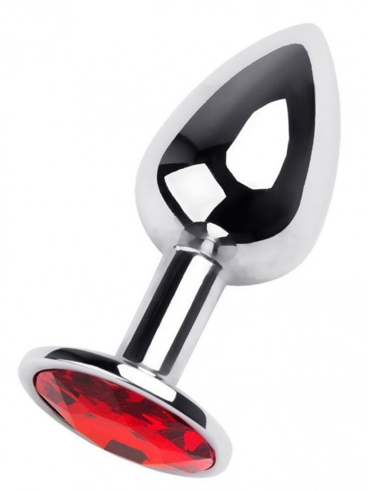 Маленькая коническая серебристая анальная пробка с красным кристаллом - 7 см. - ToyFa - купить с доставкой в Кисловодске