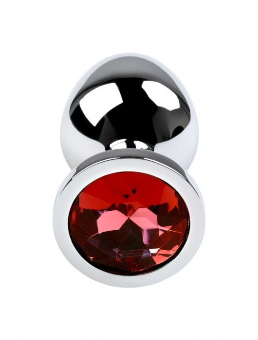 Серебристая коническая анальная пробка с красным кристаллом - 8 см. - ToyFa - купить с доставкой в Кисловодске