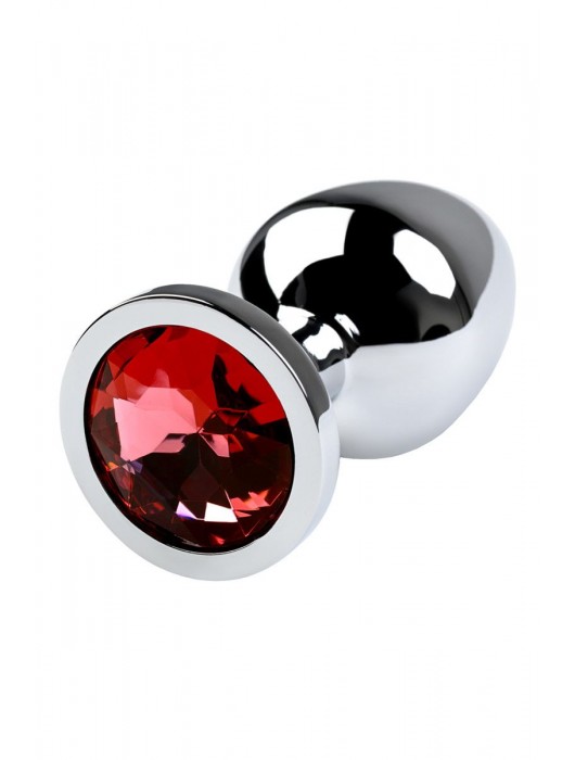 Серебристая коническая анальная пробка с красным кристаллом - 8 см. - ToyFa - купить с доставкой в Кисловодске