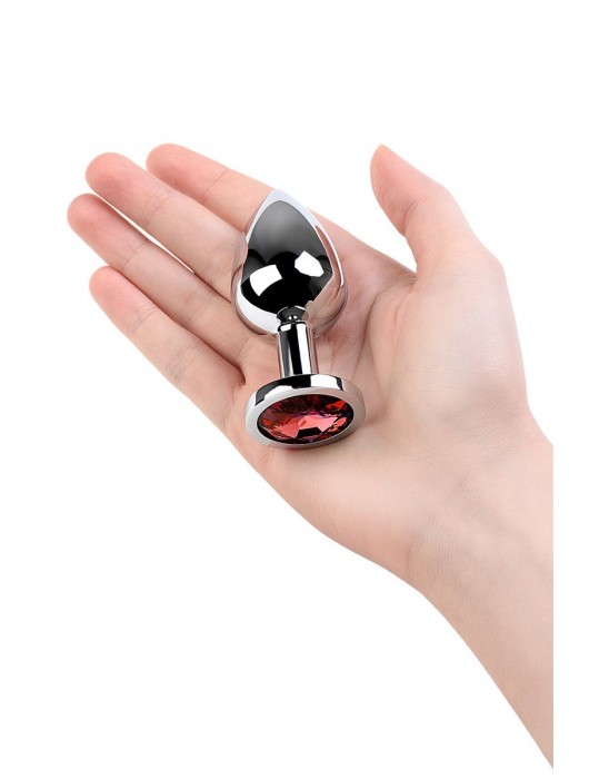 Серебристая коническая анальная пробка с красным кристаллом - 8 см. - ToyFa - купить с доставкой в Кисловодске
