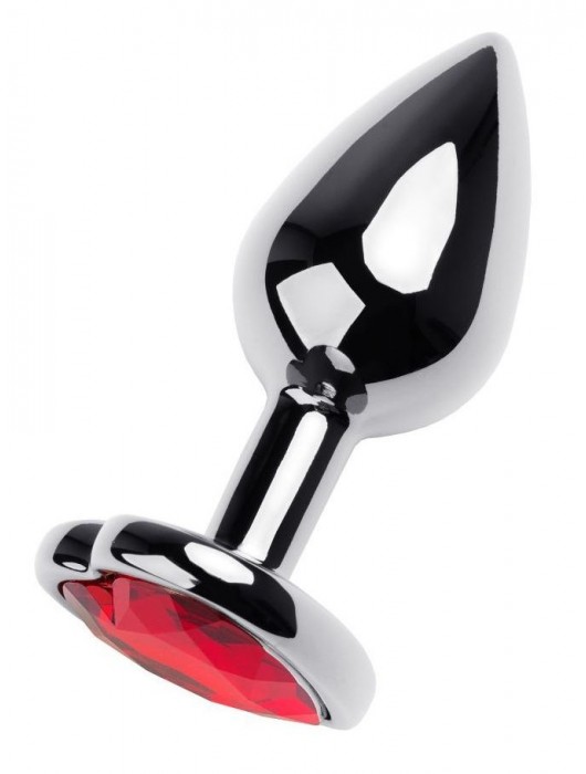 Серебристая коническая анальная пробка с красным кристаллом-сердечком - 7 см. - ToyFa - купить с доставкой в Кисловодске