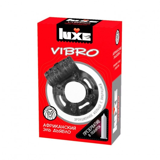 Чёрное эрекционное виброкольцо Luxe VIBRO  Африканский Эль Дьябло  + презерватив - Luxe - в Кисловодске купить с доставкой