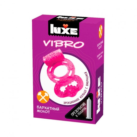 Розовое эрекционное виброкольцо Luxe VIBRO  Бархатный молот  + презерватив - Luxe - в Кисловодске купить с доставкой