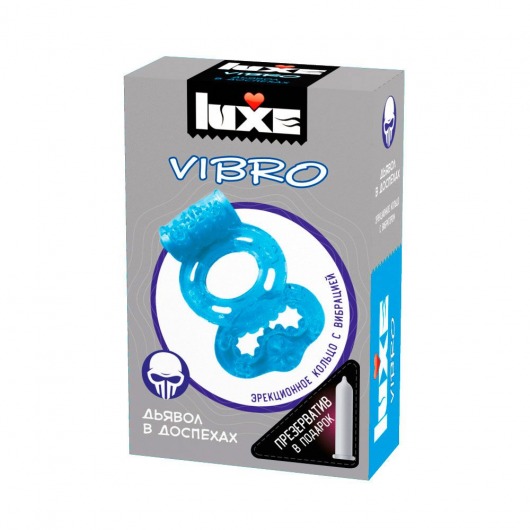 Голубое эрекционное виброкольцо Luxe VIBRO  Дьявол в доспехах  + презерватив - Luxe - в Кисловодске купить с доставкой