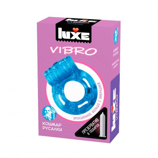 Голубое эрекционное виброкольцо Luxe VIBRO  Кошмар русалки  + презерватив - Luxe - в Кисловодске купить с доставкой