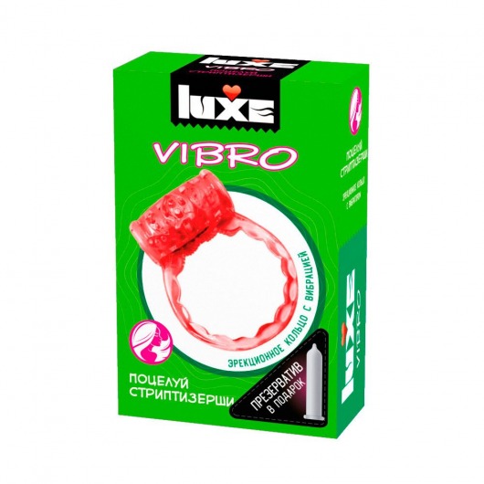 Розовое эрекционное виброкольцо Luxe VIBRO  Поцелуй стриптизёрши  + презерватив - Luxe - в Кисловодске купить с доставкой