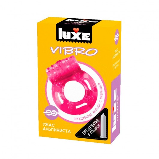 Розовое эрекционное виброкольцо Luxe VIBRO  Ужас Альпиниста  + презерватив - Luxe - в Кисловодске купить с доставкой