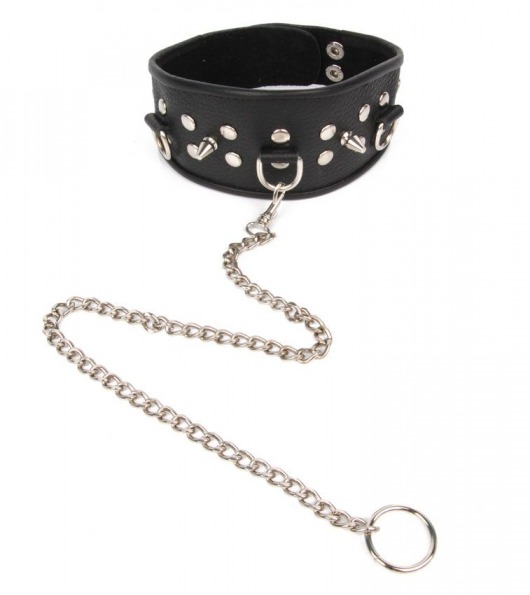 Черный ошейник с шипами и металлическим поводком-цепочкой - Notabu - купить с доставкой в Кисловодске