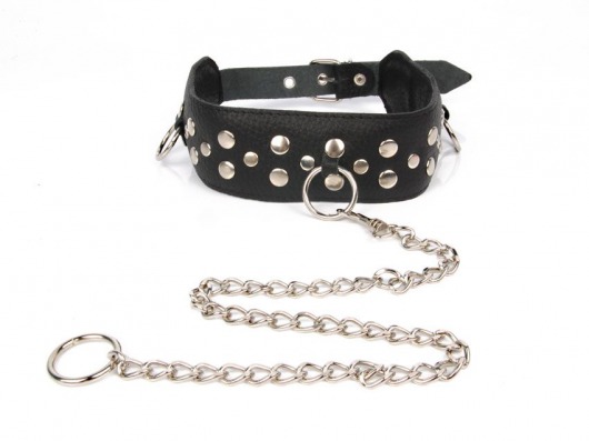 Черный ошейник с заклепками с металлическим поводком-цепочкой - Notabu - купить с доставкой в Кисловодске