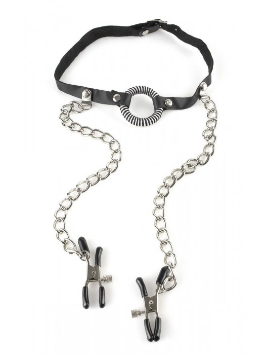 Кляп, соединенный цепочкой с клипсами для сосков - Pipedream - купить с доставкой в Кисловодске