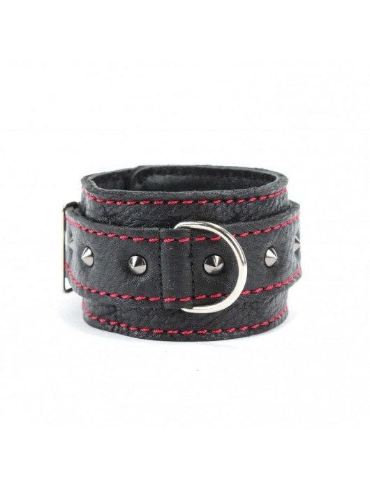 Черные оковы с шипами и контрастной строчкой - БДСМ Арсенал - купить с доставкой в Кисловодске