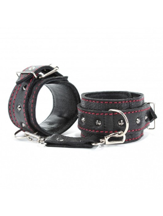 Черные оковы с шипами и контрастной строчкой - БДСМ Арсенал - купить с доставкой в Кисловодске