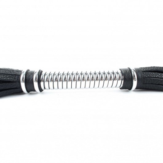 Черная длинная плеть с серебристой ручкой - 56 см. - БДСМ Арсенал - купить с доставкой в Кисловодске