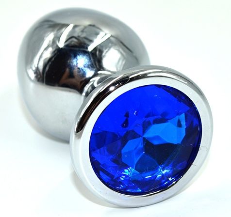 Серебристая анальная пробка из нержавеющей стали с синим кристаллом - 8,5 см. - Kanikule - купить с доставкой в Кисловодске