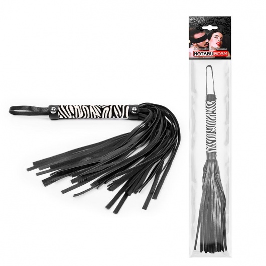 Черная многохвостовая плеть с круглой ручкой-зеброй - 39 см. - Notabu - купить с доставкой в Кисловодске