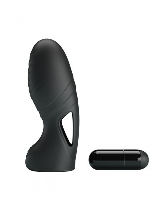 Черная вибронасадка на палец с ребрышками Alan - Baile