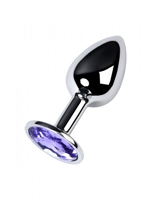 Серебристая конусовидная анальная пробка с фиолетовым кристаллом - 7 см. - ToyFa - купить с доставкой в Кисловодске