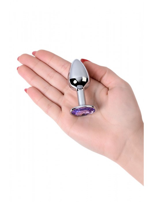 Серебристая конусовидная анальная пробка с фиолетовым кристаллом - 7 см. - ToyFa - купить с доставкой в Кисловодске