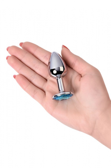 Серебристая конусовидная анальная пробка с голубым кристаллом - 7 см. - ToyFa - купить с доставкой в Кисловодске