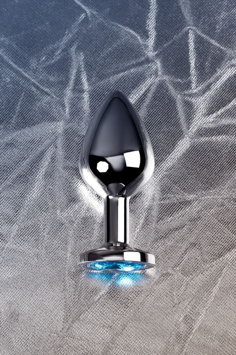 Серебристая конусовидная анальная пробка с голубым кристаллом - 8 см. - ToyFa - купить с доставкой в Кисловодске