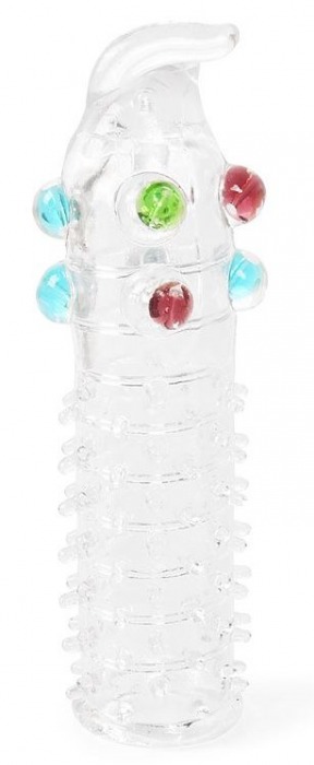 Закрытая прозрачная насадка на пенис с выпуклостями и отростком - 12 см. - Erowoman-Eroman - в Кисловодске купить с доставкой