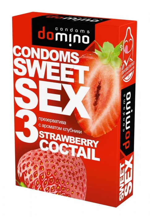Презервативы для орального секса DOMINO Sweet Sex с ароматом клубничного коктейля  - 3 шт. - Domino - купить с доставкой в Кисловодске