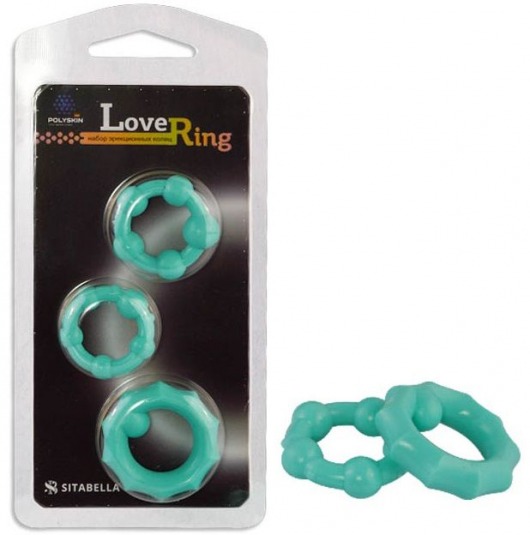 Набор из 3 бирюзовых рельефных эрекционных колец - Sitabella - в Кисловодске купить с доставкой