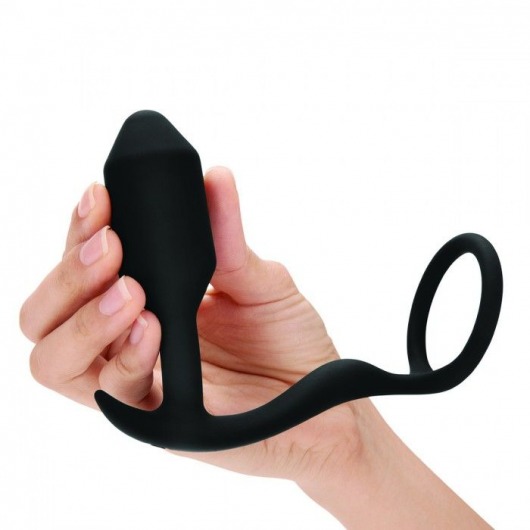 Черное эрекционное кольцо с анальным плагом Snug   Tug - b-Vibe - в Кисловодске купить с доставкой