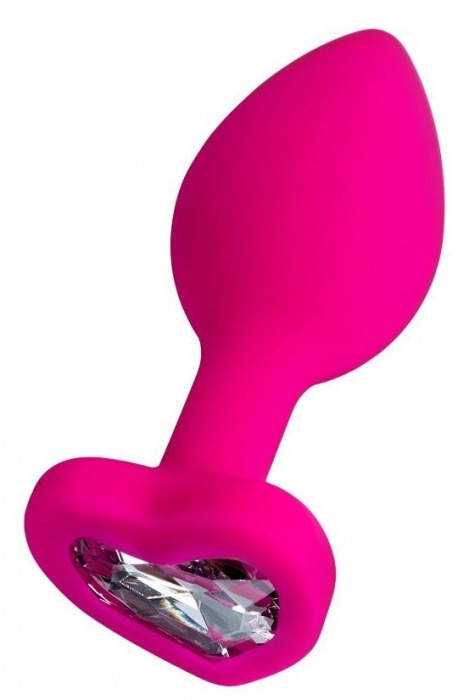 Розовая анальная втулка Diamond Heart с прозрачным кристаллом - 8 см. - ToyFa - купить с доставкой в Кисловодске