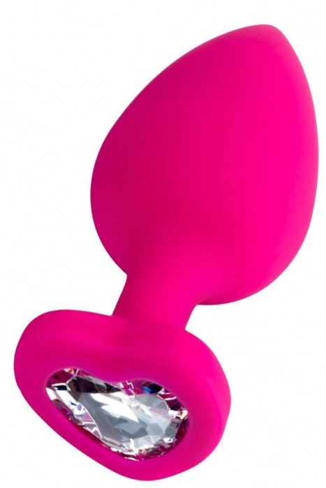 Розовая анальная втулка Diamond Heart с прозрачным кристаллом - 9,5 см. - ToyFa - купить с доставкой в Кисловодске