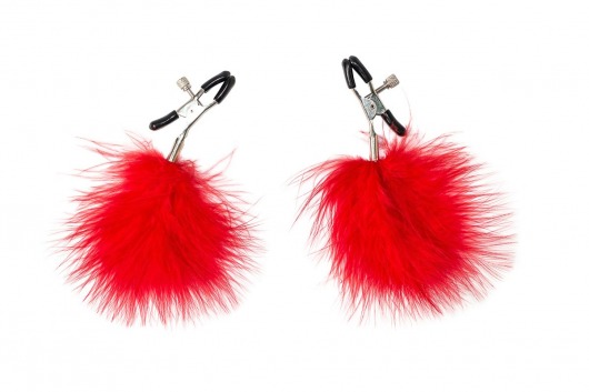 Зажимы на соски с красным пухом Euphoric - Lola Games - купить с доставкой в Кисловодске