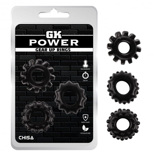 Набор из 3 черных эрекционных колец Gear Up Rings - Chisa - в Кисловодске купить с доставкой