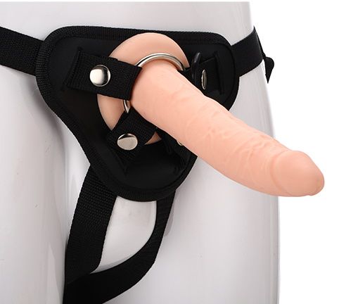 Телесный страпон на черных трусиках STRAP ON REAL DILDO - 20 см. - Dream Toys - купить с доставкой в Кисловодске