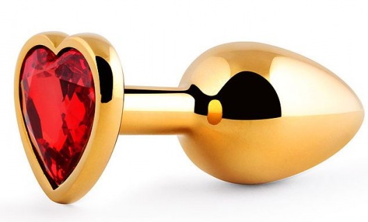 Золотистая анальная пробка с красным стразом-сердечком - 8 см. - Anal Jewelry Plug - купить с доставкой в Кисловодске