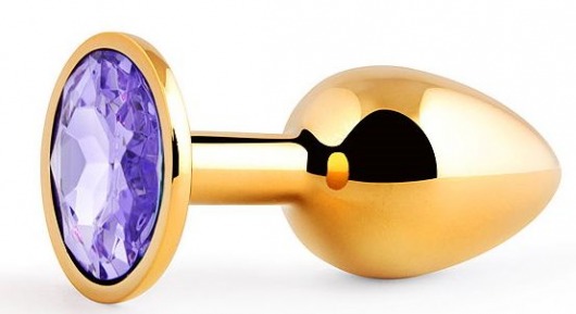 Золотистая анальная пробка с фиолетовым стразом - 7,2 см. - Anal Jewelry Plug - купить с доставкой в Кисловодске
