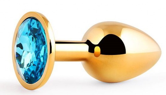 Золотистая анальная пробка с голубым стразом - 7,2 см. - Anal Jewelry Plug - купить с доставкой в Кисловодске