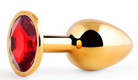 Золотистая анальная пробка с красным стразом - 7,2 см. - Anal Jewelry Plug - купить с доставкой в Кисловодске
