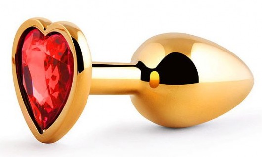 Золотистая анальная пробка с красным стразом-сердечком - 7 см. - Anal Jewelry Plug - купить с доставкой в Кисловодске