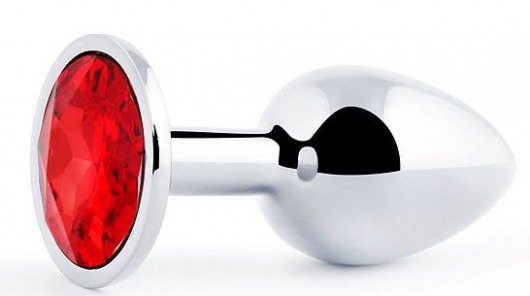 Серебристая анальная пробка с красным стразом - 7,2 см. - Anal Jewelry Plug - купить с доставкой в Кисловодске