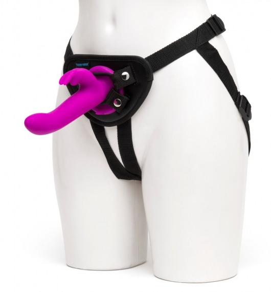 Лиловый страпон Rechargeable Vibrating Strap-On Harness Set - 17,6 см. - Happy Rabbit - купить с доставкой в Кисловодске