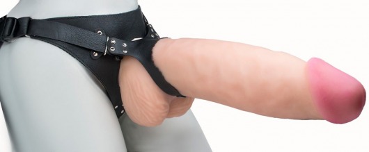 Телесный реалистичный фаллоимитатор на черных трусиках Real Big Strap-On - 34,5 см. - LOVETOY (А-Полимер) - купить с доставкой в Кисловодске