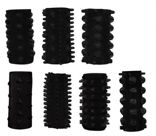 Набор из 7 черных насадок PENIS SLEEVES SET - Dream Toys - в Кисловодске купить с доставкой
