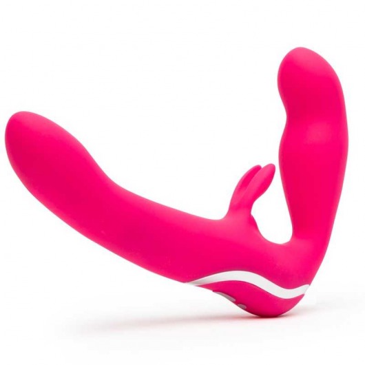 Ярко-розовый безремневой страпон Rechargeable Vibrating Strapless Strap-On - Happy Rabbit - купить с доставкой в Кисловодске