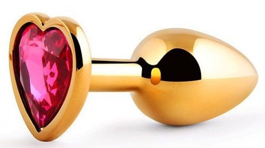 Золотистая анальная пробка с малиновым кристаллом-сердечком - 7 см. - Anal Jewelry Plug - купить с доставкой в Кисловодске