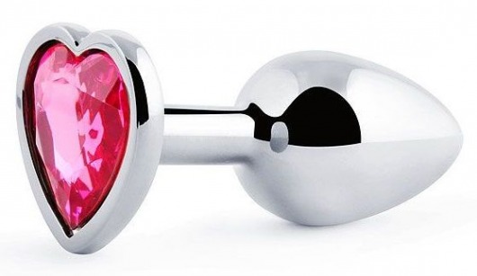 Серебристая анальная пробка с малиновым кристаллом-сердечком - 7 см. - Anal Jewelry Plug - купить с доставкой в Кисловодске